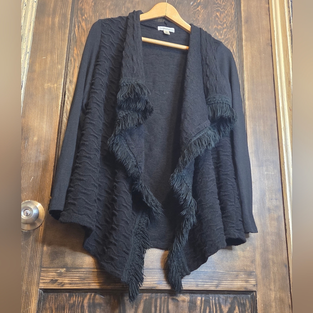 JohnPaulRichard Black Textured Fringe Cardigan